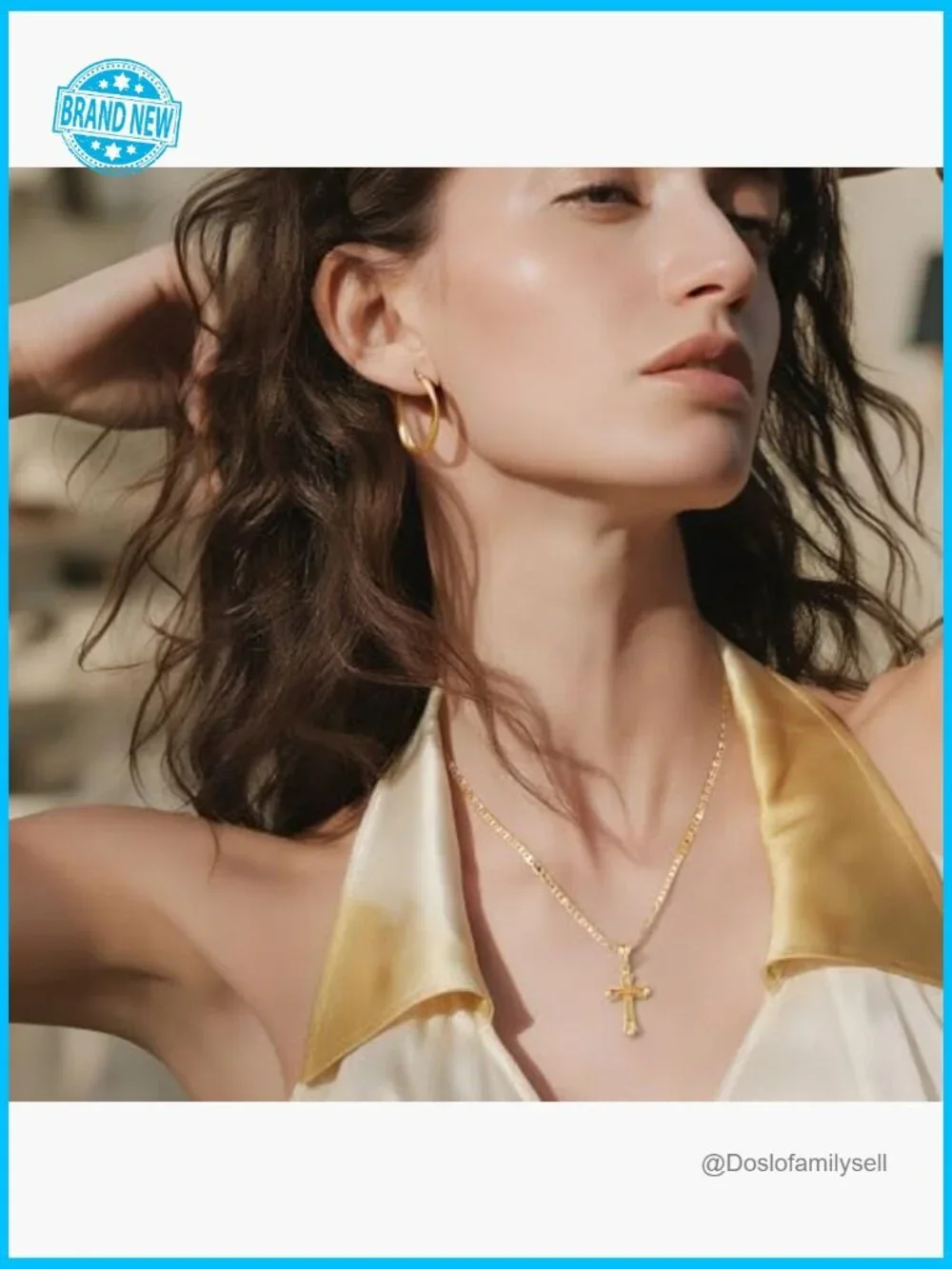 Double Cross Pendant Necklace 14K Gold Elegant Minimal Chic Faith Jewelry